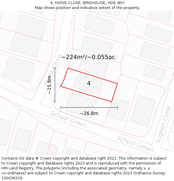 4, HIONS CLOSE, BRIGHOUSE, HD6 3EH: Plot and title map