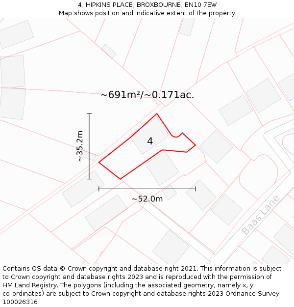 4, HIPKINS PLACE, BROXBOURNE, EN10 7EW: Plot and title map