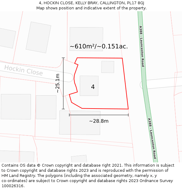 4, HOCKIN CLOSE, KELLY BRAY, CALLINGTON, PL17 8GJ: Plot and title map