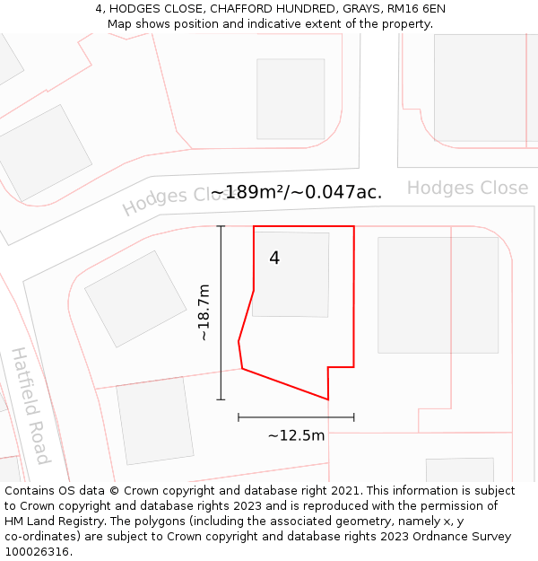 4, HODGES CLOSE, CHAFFORD HUNDRED, GRAYS, RM16 6EN: Plot and title map