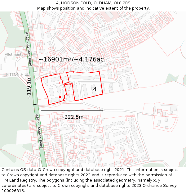 4, HODSON FOLD, OLDHAM, OL8 2RS: Plot and title map