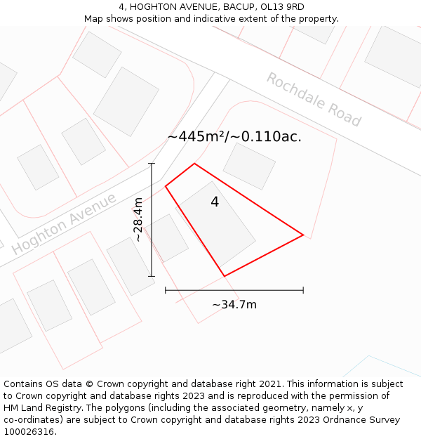 4, HOGHTON AVENUE, BACUP, OL13 9RD: Plot and title map