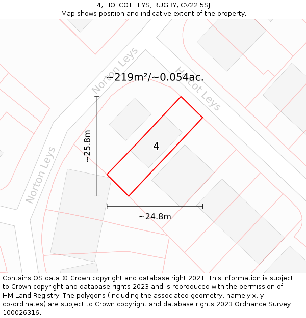 4, HOLCOT LEYS, RUGBY, CV22 5SJ: Plot and title map