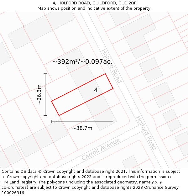 4, HOLFORD ROAD, GUILDFORD, GU1 2QF: Plot and title map