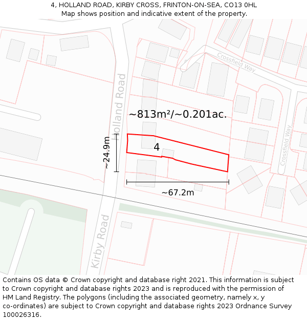 4, HOLLAND ROAD, KIRBY CROSS, FRINTON-ON-SEA, CO13 0HL: Plot and title map