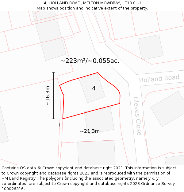 4, HOLLAND ROAD, MELTON MOWBRAY, LE13 0LU: Plot and title map