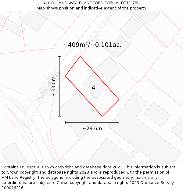 4, HOLLAND WAY, BLANDFORD FORUM, DT11 7RU: Plot and title map