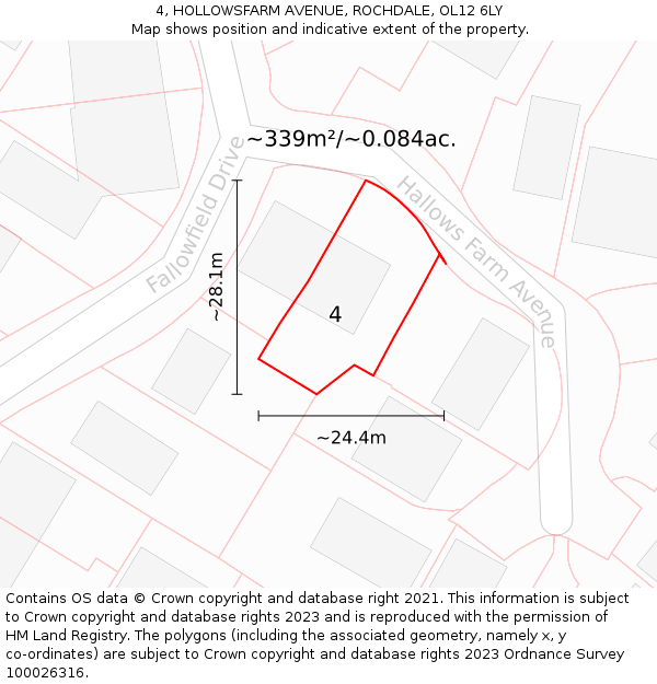 4, HOLLOWSFARM AVENUE, ROCHDALE, OL12 6LY: Plot and title map