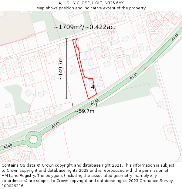 4, HOLLY CLOSE, HOLT, NR25 6AX: Plot and title map