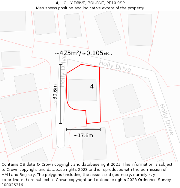 4, HOLLY DRIVE, BOURNE, PE10 9SP: Plot and title map