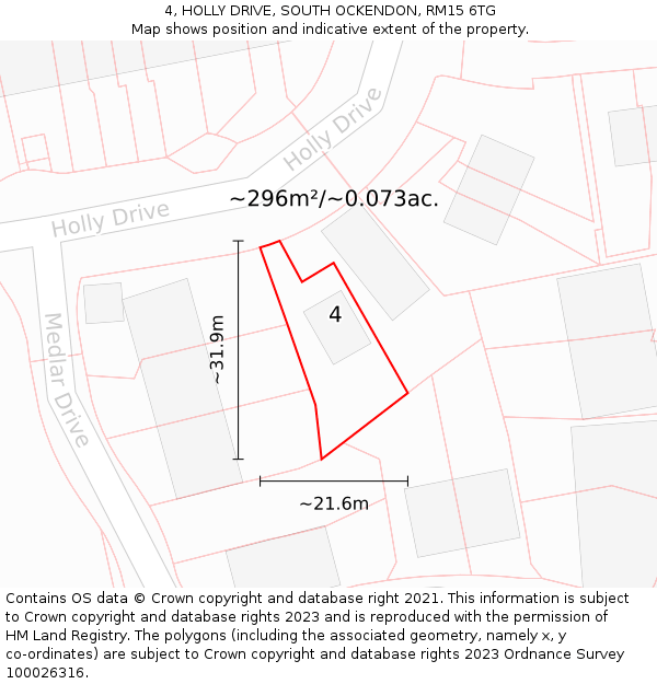 4, HOLLY DRIVE, SOUTH OCKENDON, RM15 6TG: Plot and title map