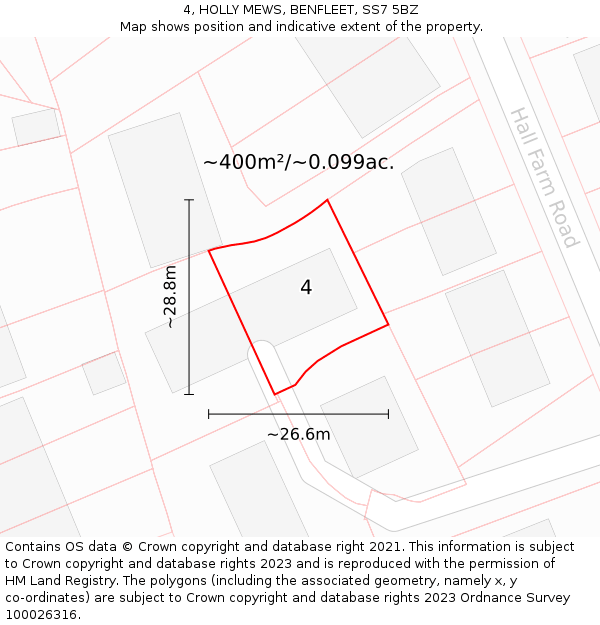 4, HOLLY MEWS, BENFLEET, SS7 5BZ: Plot and title map