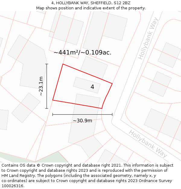 4, HOLLYBANK WAY, SHEFFIELD, S12 2BZ: Plot and title map