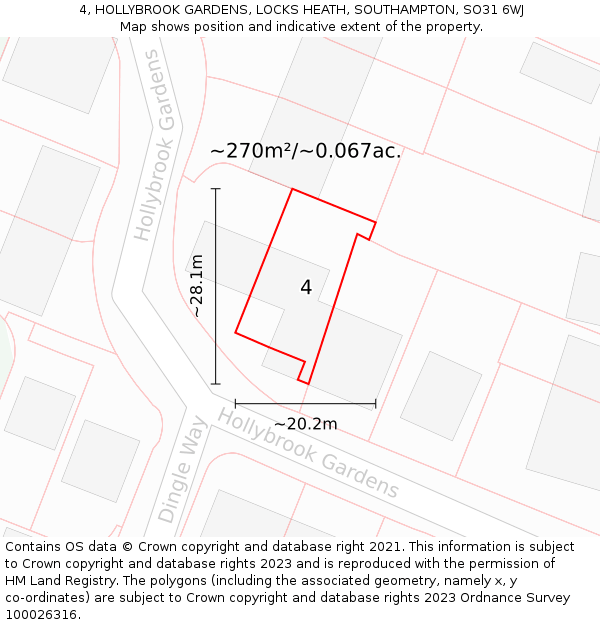 4, HOLLYBROOK GARDENS, LOCKS HEATH, SOUTHAMPTON, SO31 6WJ: Plot and title map