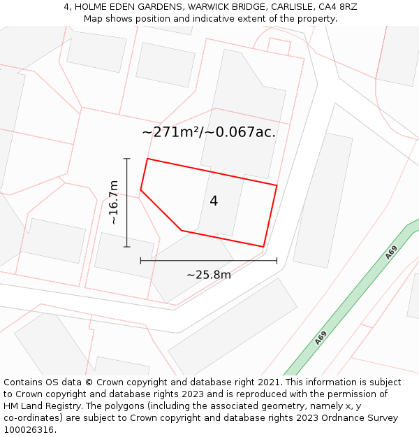 4, HOLME EDEN GARDENS, WARWICK BRIDGE, CARLISLE, CA4 8RZ: Plot and title map