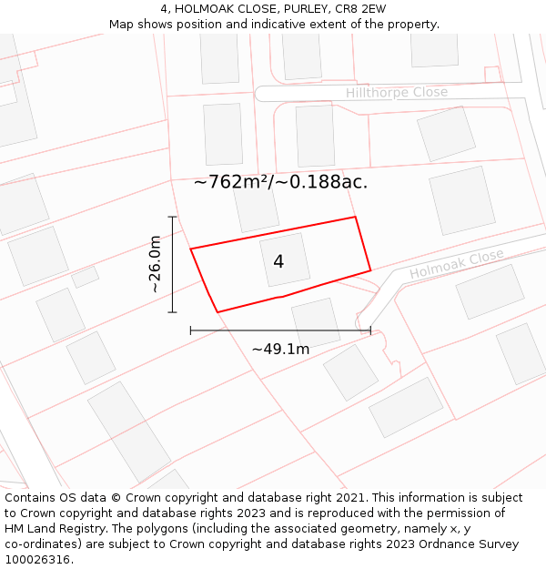 4, HOLMOAK CLOSE, PURLEY, CR8 2EW: Plot and title map
