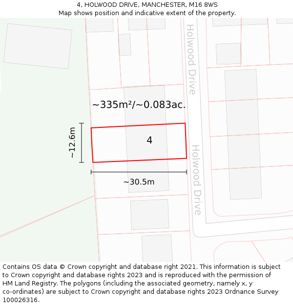 4, HOLWOOD DRIVE, MANCHESTER, M16 8WS: Plot and title map