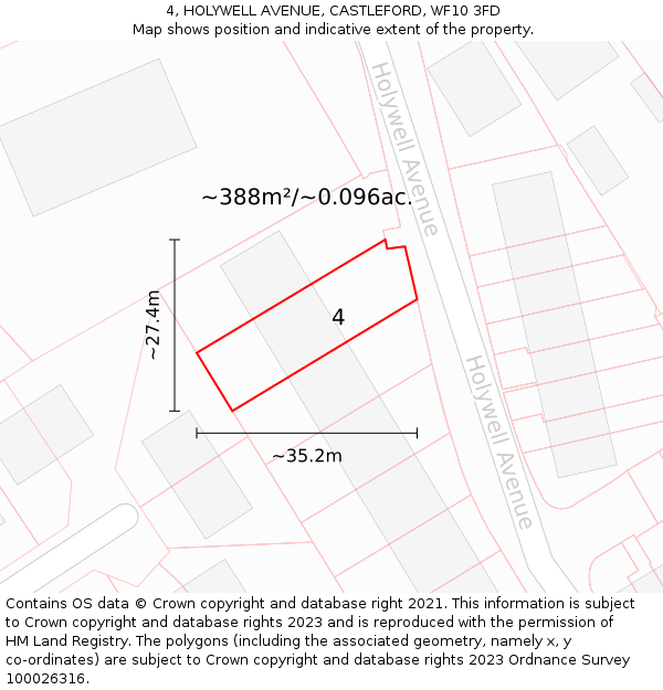 4, HOLYWELL AVENUE, CASTLEFORD, WF10 3FD: Plot and title map