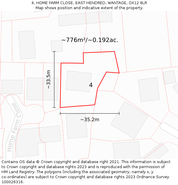 4, HOME FARM CLOSE, EAST HENDRED, WANTAGE, OX12 8LR: Plot and title map
