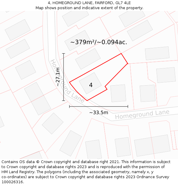 4, HOMEGROUND LANE, FAIRFORD, GL7 4LE: Plot and title map