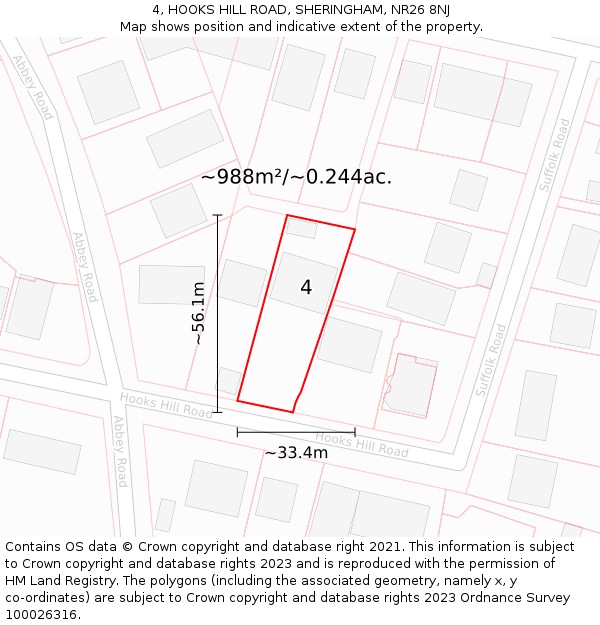 4, HOOKS HILL ROAD, SHERINGHAM, NR26 8NJ: Plot and title map