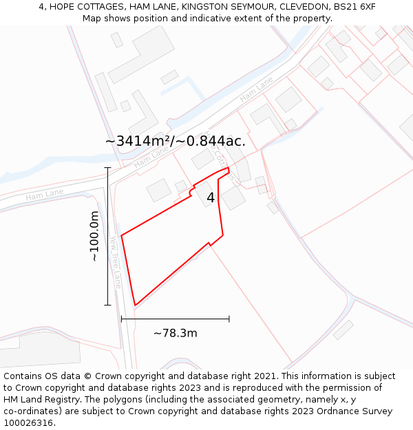 4, HOPE COTTAGES, HAM LANE, KINGSTON SEYMOUR, CLEVEDON, BS21 6XF: Plot and title map