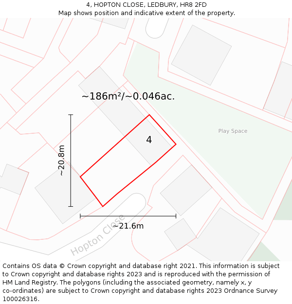 4, HOPTON CLOSE, LEDBURY, HR8 2FD: Plot and title map