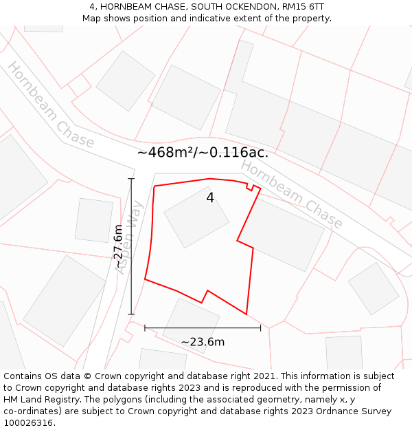 4, HORNBEAM CHASE, SOUTH OCKENDON, RM15 6TT: Plot and title map