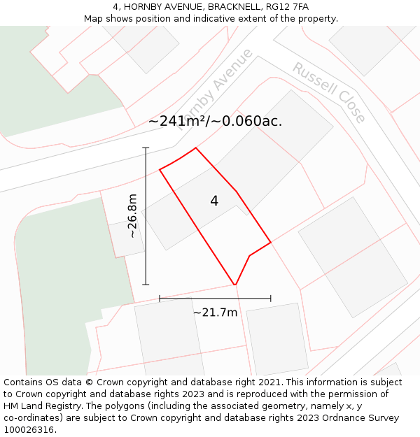 4, HORNBY AVENUE, BRACKNELL, RG12 7FA: Plot and title map