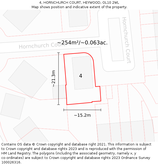 4, HORNCHURCH COURT, HEYWOOD, OL10 2WL: Plot and title map