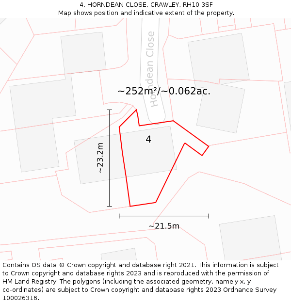 4, HORNDEAN CLOSE, CRAWLEY, RH10 3SF: Plot and title map