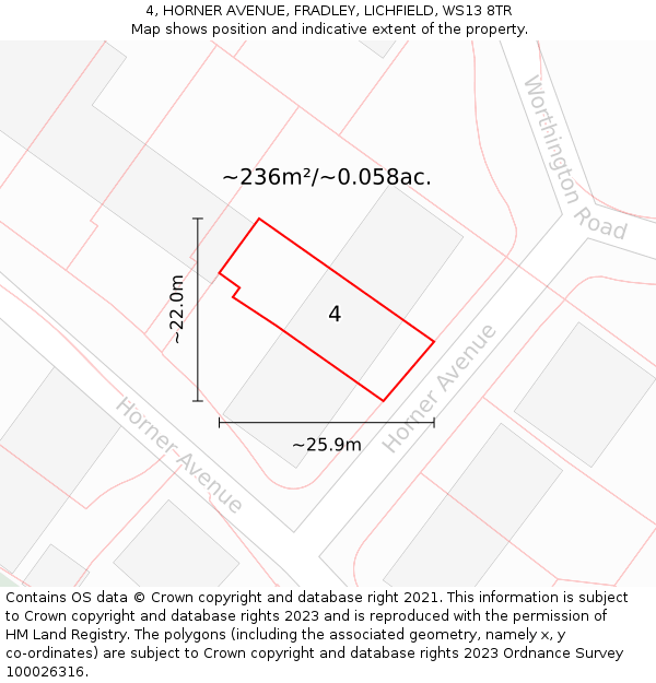 4, HORNER AVENUE, FRADLEY, LICHFIELD, WS13 8TR: Plot and title map