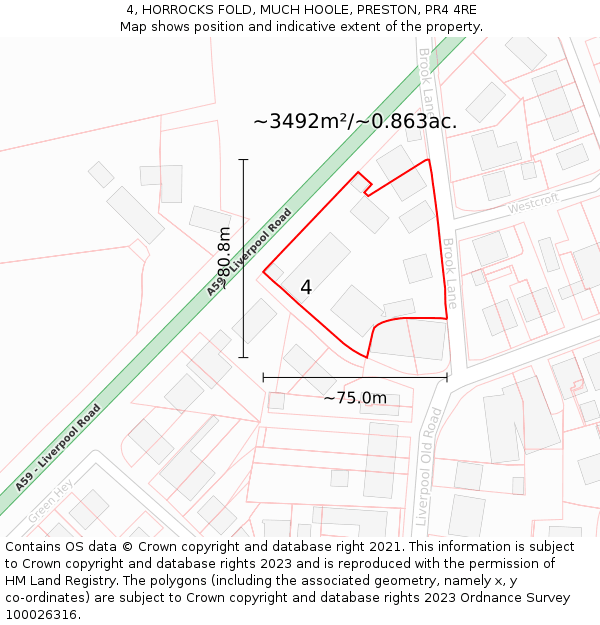 4, HORROCKS FOLD, MUCH HOOLE, PRESTON, PR4 4RE: Plot and title map