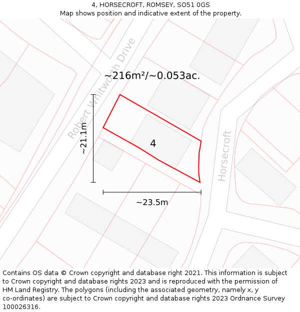 4, HORSECROFT, ROMSEY, SO51 0GS: Plot and title map