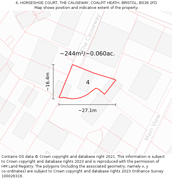 4, HORSESHOE COURT, THE CAUSEWAY, COALPIT HEATH, BRISTOL, BS36 2FD: Plot and title map