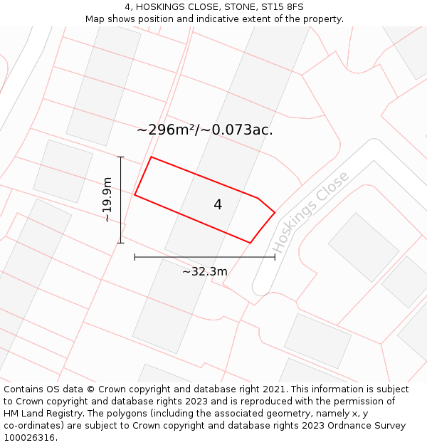 4, HOSKINGS CLOSE, STONE, ST15 8FS: Plot and title map