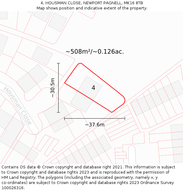 4, HOUSMAN CLOSE, NEWPORT PAGNELL, MK16 8TB: Plot and title map