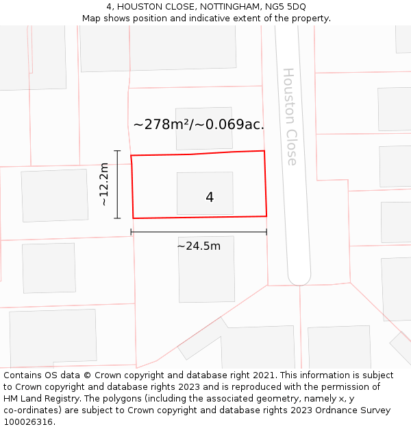 4, HOUSTON CLOSE, NOTTINGHAM, NG5 5DQ: Plot and title map