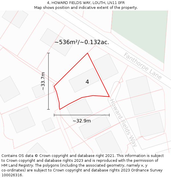 4, HOWARD FIELDS WAY, LOUTH, LN11 0FR: Plot and title map