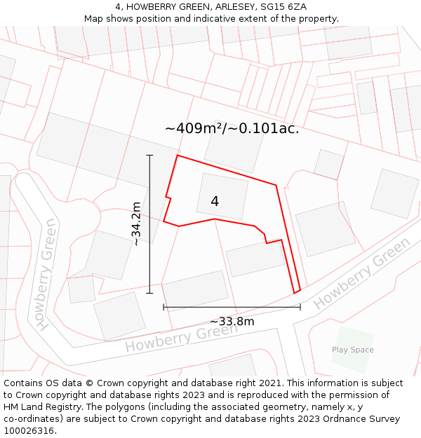 4, HOWBERRY GREEN, ARLESEY, SG15 6ZA: Plot and title map