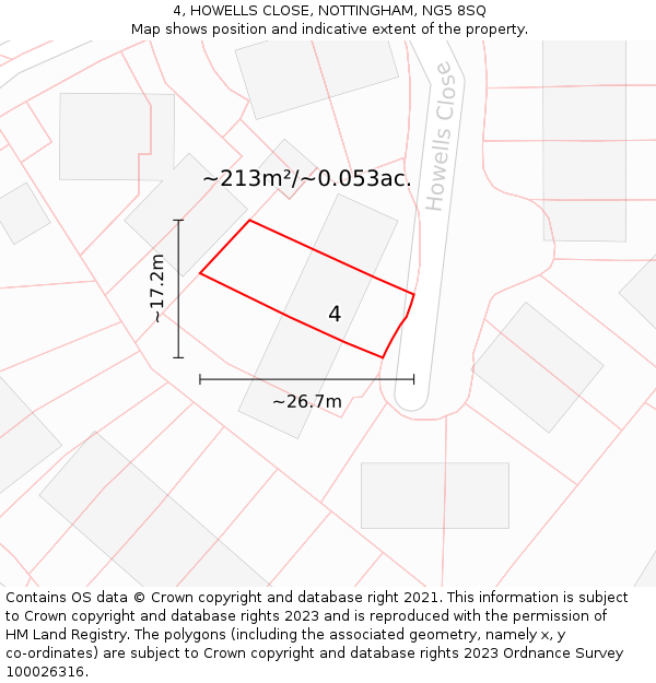 4, HOWELLS CLOSE, NOTTINGHAM, NG5 8SQ: Plot and title map