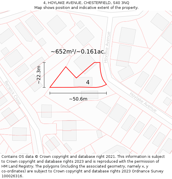 4, HOYLAKE AVENUE, CHESTERFIELD, S40 3NQ: Plot and title map