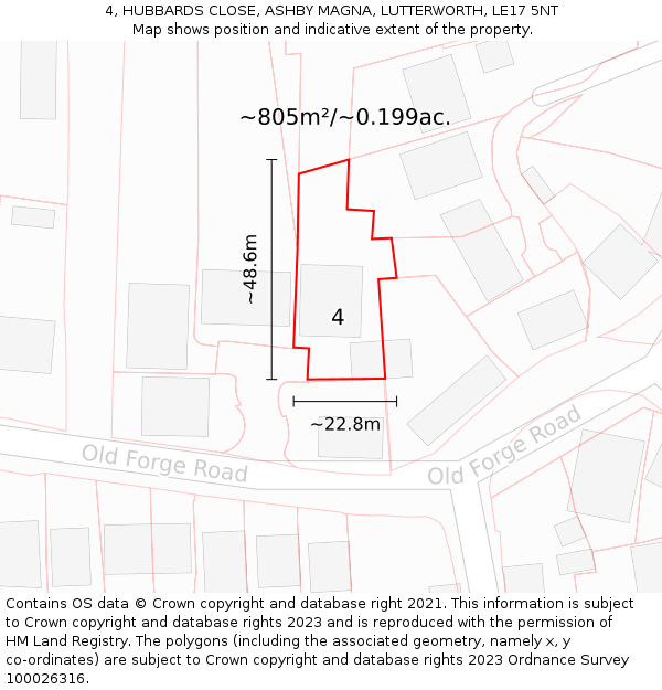 4, HUBBARDS CLOSE, ASHBY MAGNA, LUTTERWORTH, LE17 5NT: Plot and title map