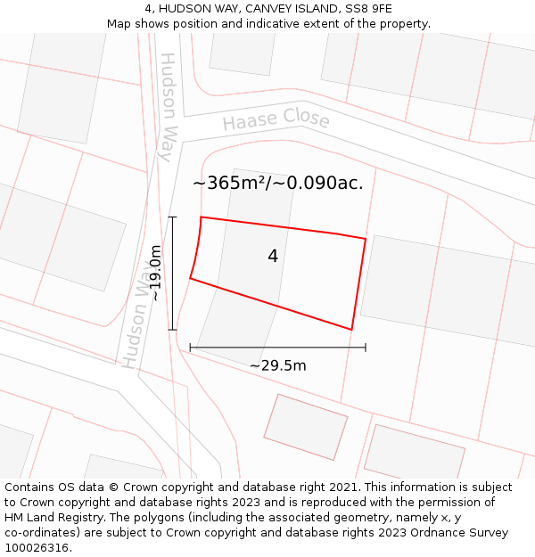 4, HUDSON WAY, CANVEY ISLAND, SS8 9FE: Plot and title map