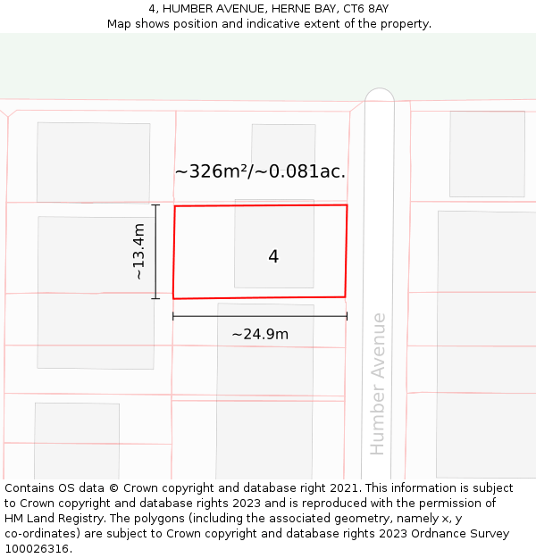 4, HUMBER AVENUE, HERNE BAY, CT6 8AY: Plot and title map