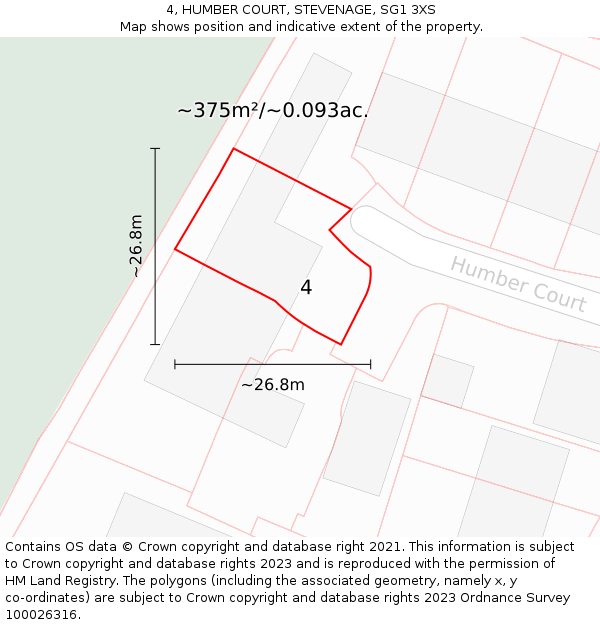 4, HUMBER COURT, STEVENAGE, SG1 3XS: Plot and title map