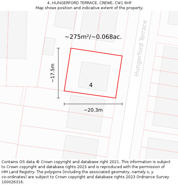 4, HUNGERFORD TERRACE, CREWE, CW1 6HF: Plot and title map