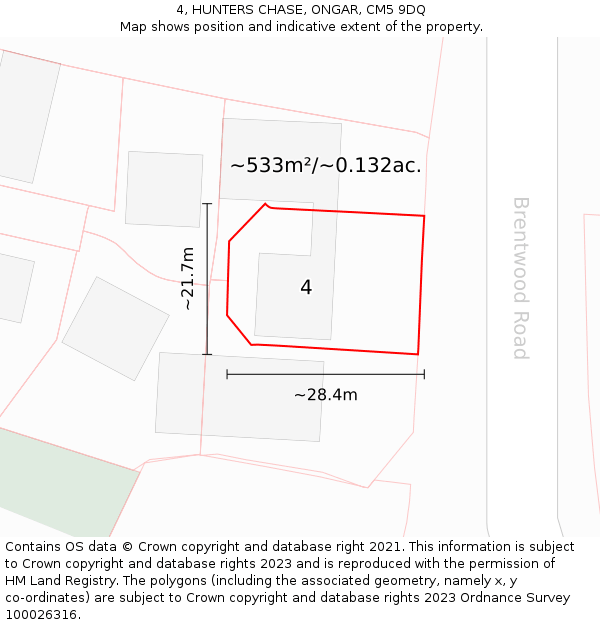 4, HUNTERS CHASE, ONGAR, CM5 9DQ: Plot and title map