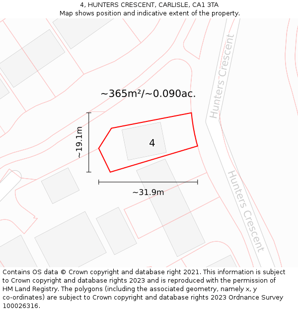 4, HUNTERS CRESCENT, CARLISLE, CA1 3TA: Plot and title map