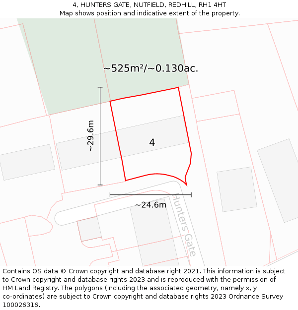 4, HUNTERS GATE, NUTFIELD, REDHILL, RH1 4HT: Plot and title map